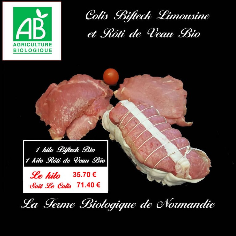 Colis bifteck 1 k et roti de veau bio 1k