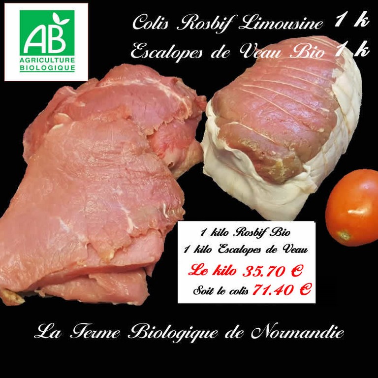 Colis 1 kilo rosbif et 1  kilo escalopes de veau bio